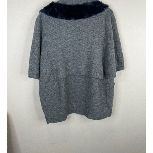 3.1 Phillip Lim Cape Sweater Women's Gray Merino Wool Fur Vented‎ 3/4 Sleeve - Picture 2 of 11